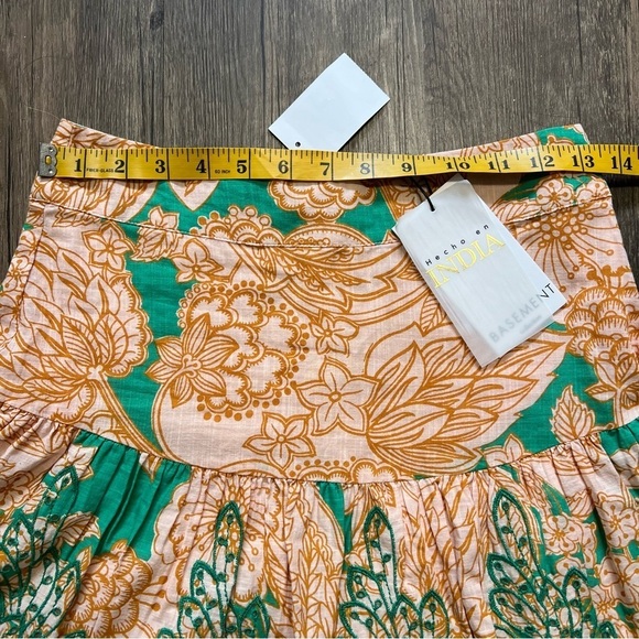 NWT Basement Tan Green Embroidered Pattern A Line Mini Skirt Size M - Picture 14 of 15